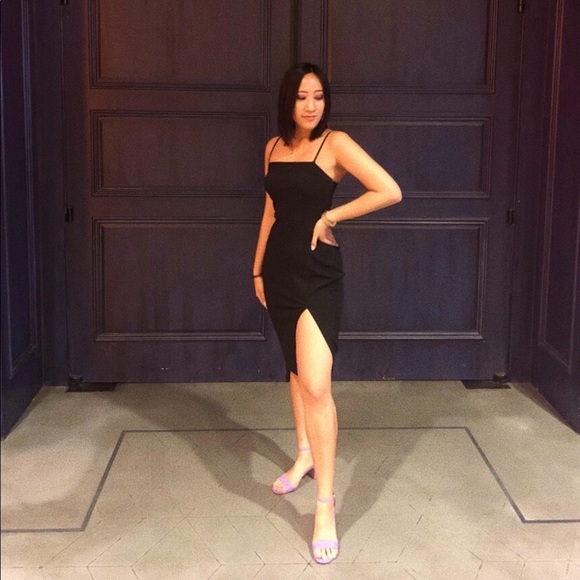 Express Front Slit Sheath Dress in Black - Picture 2 of 4